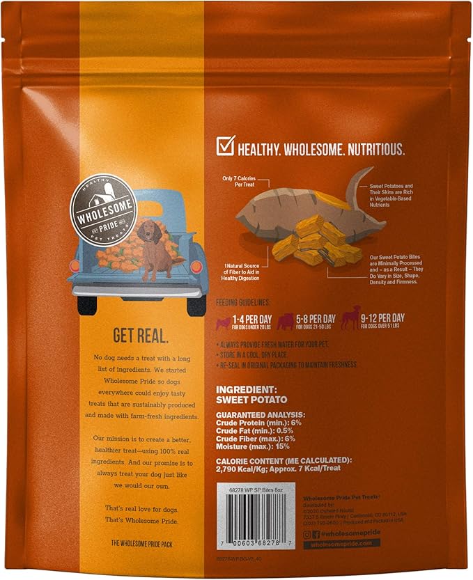 Wholesome Pride Sweet Potato Bites 100% All-Natural Single Ingredient Dog Treats, 8 oz