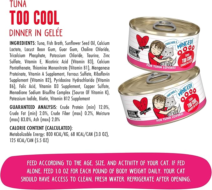 Weruva BFF Minced Natural Wet Cat Food, Tuna Too Cool in Gelee, 3oz Can, Pack of 24