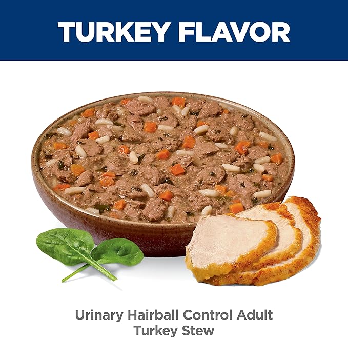 Hill's Science Diet Urinary Hairball Control Adult 1-6 Wet Cat Food, Turkey & Vegetables Stew, 2.9 oz Cans, Case of 24