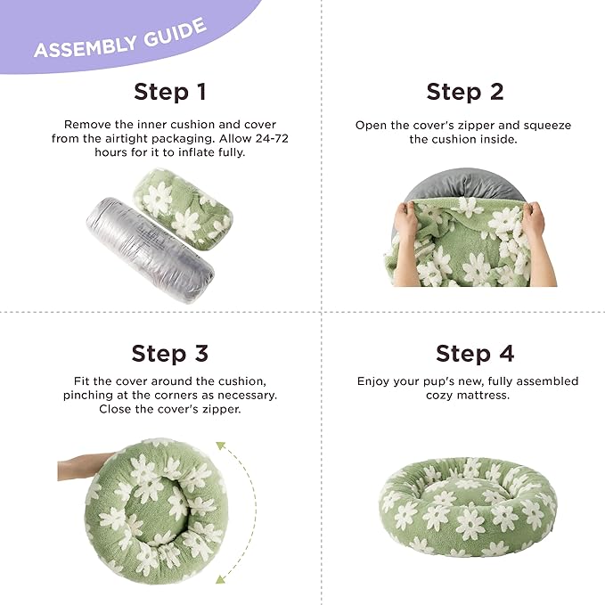 LE SURE Small Dog and Cat Bed - Round Calming Beds, Cute Modern Design with Jacquard Shaggy Plush, Anti-Slip Bottom, 23 Inch, Green