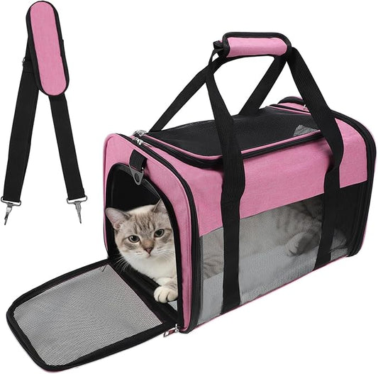 Pet Carrier, Breathable Mesh Design, Soft Cat Carrier with Shoulder Strap, Comfortable Travel Solution, Pink