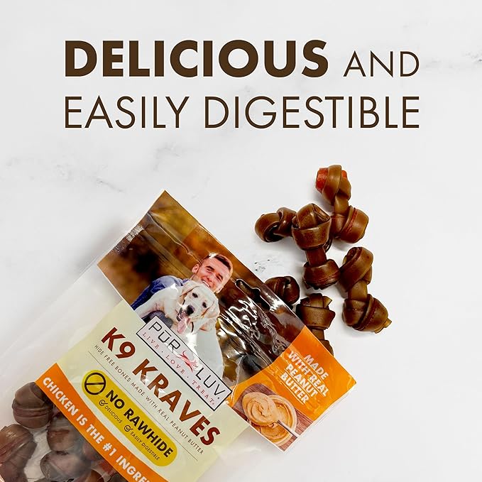 Dog Treats, K9 Kraves Rawhide Free Bone Dog Treat, Peanut Butter Flavor, Made with Real Peanut Butter and Chicken, 20 Count, Healthy, Easily Digestible, Long-Lasting, High Protein