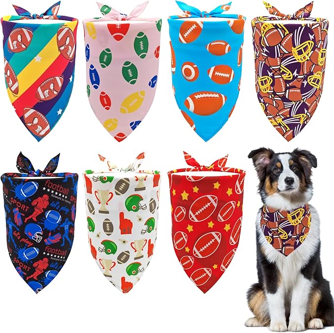 7 PCS Football Dog Bandanas for Large Dogs Breed 33 Inch Sewing Hemming Dog Bandanas Print One Side XL Drool Bibs Game Day Grooming L