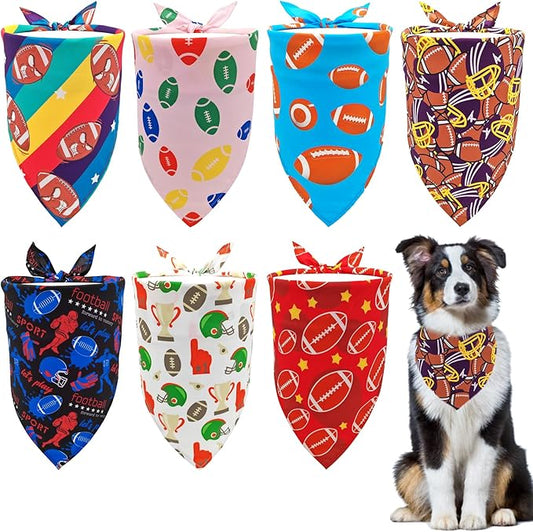 7 PCS Football Dog Bandanas for Large Dogs Breed 33 Inch Sewing Hemming Dog Bandanas Print One Side XL Drool Bibs Game Day Grooming L