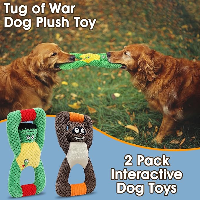 Squeaky Dog Chew Toys for Aggressive Chewers, Dog Toys for Large Medium Small Breed, Indestructible Tough Durable Dogs Toys Interactive Puppy Teeth Clean Natural Rubber(Raccoon & Zombie)