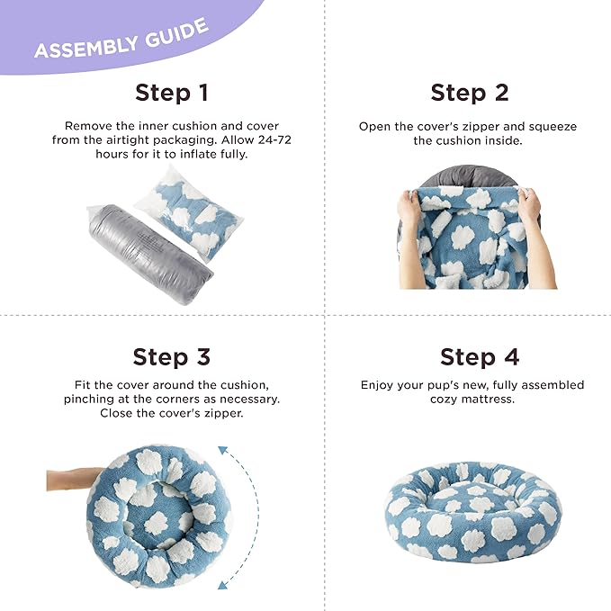 LE SURE Donut Dog Beds for Small Dogs - Round Cat Beds for Indoor Cats for Calming Pet with Washable Cover, Cute Modern Beds with Jacquard Shaggy Plush & Anti Slip Bottom, 23 Inch, Blue