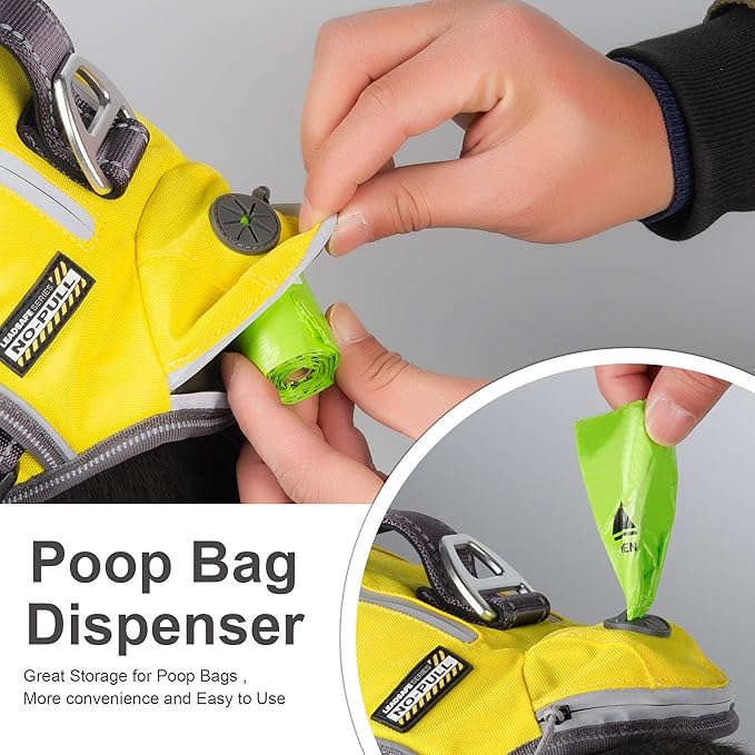 Fida Dog Harness, Multi-Functional No-Pull Pet Vest Harness with Saddle Bags Backpack, Front Leash Clip, Adjustable Soft Padded Reflective No-Choke Dog Vest Heavy Duty for Small Dog, S, Yellow