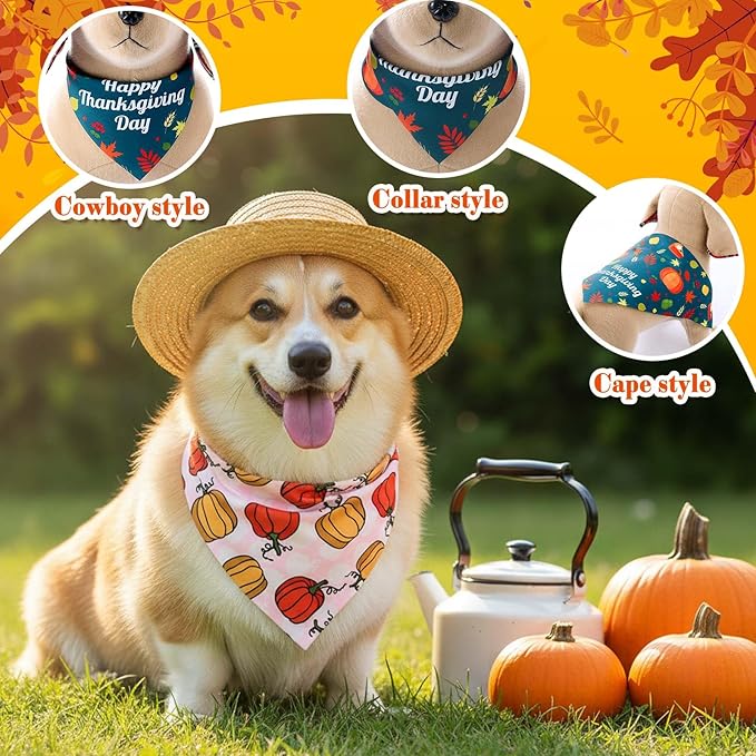 Sanwuta 72 Pcs Thanksgiving Dog Bandana Bulk Washable Puppy Triangle Scarfs Thanksgiving Cat Bandanas Adjustable Soft Fall Pet Triangle Bibs Accessories for Small Medium Dogs Cats Pets Costume