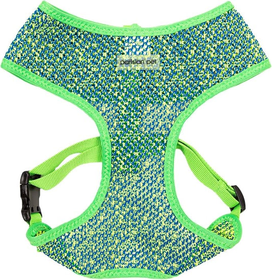 Parisian Soft Padded Green/Blue Freedom Harness for Puppy - Adjustable No Pull Walking, Running, Hiking - Small Dog - XS