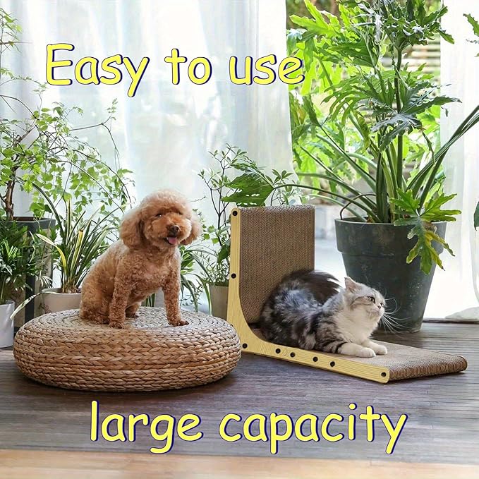 L Shape Cat Scratcher, 23.6 Inch Large Vertical Scratching Board Wall Mounted, Durable Cardboard Scratch Pad with Ball Toy - Protects Furniture for Indoor Cats (23.6in)