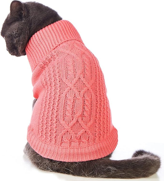 Stretchy Cat Sweater - 17 Colors & 6 Sizes | Snug Winter-Ready Knit for Boy/Girl Cats & Kittens(Pink, Small)
