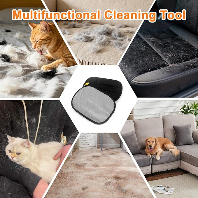 3Pcs Pet Hair Removal Glove, Five-Finger Electrostatic Pet Hair Remover Glove, Reusable and Bidirectional Cleaning Magic Brush Pet Hair for Bed, Clothing, Sofa Carpet, Car Seat