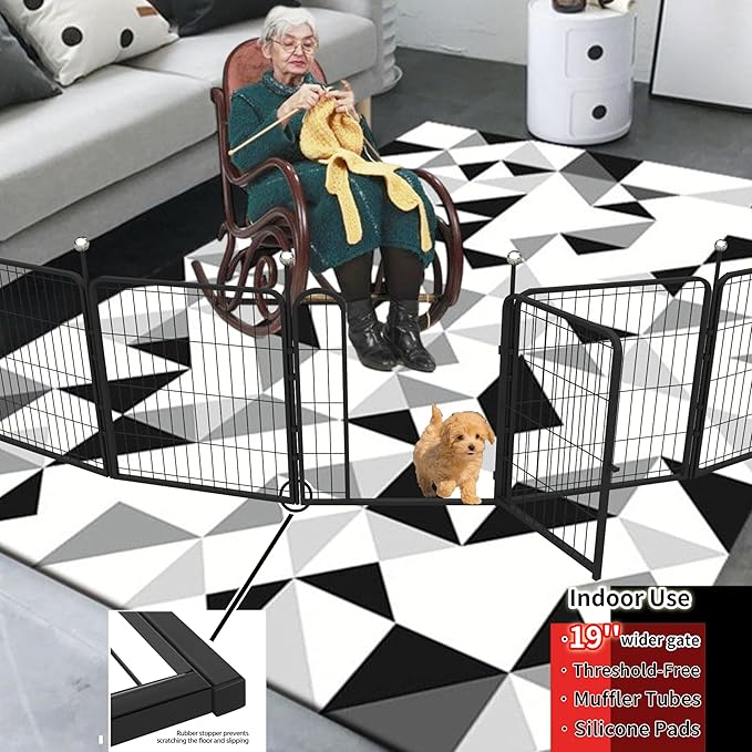 Puppy Playpen Indoor/Outdoor,24'' Portable Dog playpen with Easy-Carry Straps,8 Panels Dog Pen Play Pen for Small Dogs,Rustproof Pet Playpen for Camping RV Yard(with One Door)