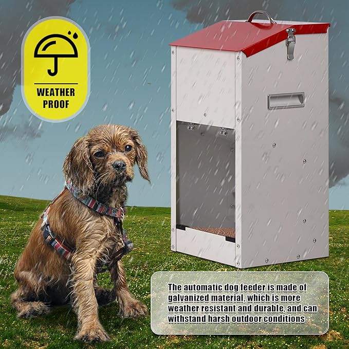 Galvanized Automatic Dog Feeder Large Breed Dog Food Dispenser for Large Dogs, 25lbs Outdoor Pets Feeder Gravity Food Feeder, US Patent Pending