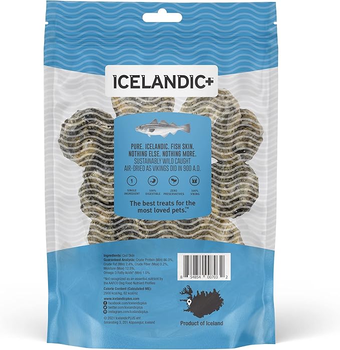 Icelandic+ Skin Rolls: Cod - 3oz Bag, Dog Treats, Pure Wild-Caught Air-Dried Fish, Single Ingredient Snacks, Pe Chews, Just The Fish Nothing Else