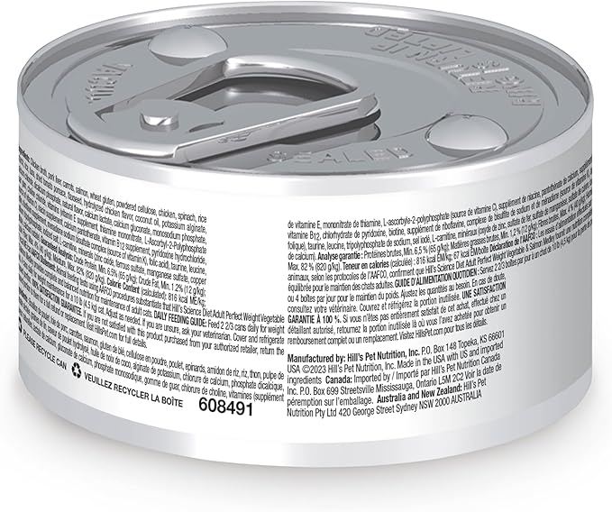 Hill's Science Diet Perfect Weight, Adult 1-6, Weight Management Support, Wet Cat Food, Salmon & Vegetables Stew, 2.9 oz Can, Case of 24