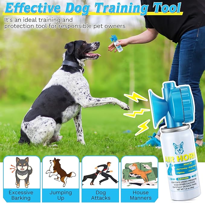 Air Horn, 1.4 oz 120 dB Loud Air Horns for Safety, for Coyotes and Aggressive Dog, Stops Attacking Fighting Barking Chasing, Effective Training Tool & Outdoor Safety Alarm, Blue(1 Pack)