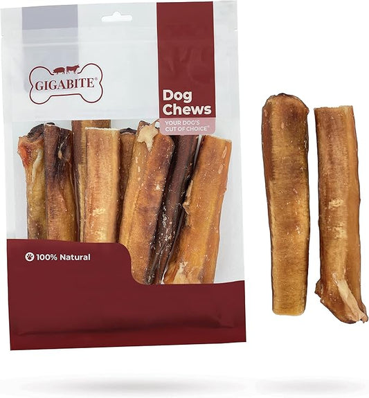 GigaBite Single Ingredient All Natural Free Range Bully Treats and Chews - Bully Sticks/Bladder Sticks/Beef Esophagus by Best Pet Supplies - Bully Sticks (Monstrous 6"), Pack of 8