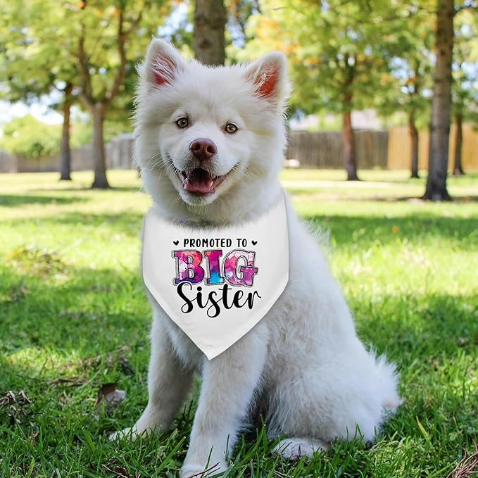 Promoted to Big Sister Baby Announcement Dogs Bandana Gender Reveal Dog Bandana Pregnancy Announcement Photo Prop Pet Scarf Accessories for Pet Dog Lovers Gifts - White