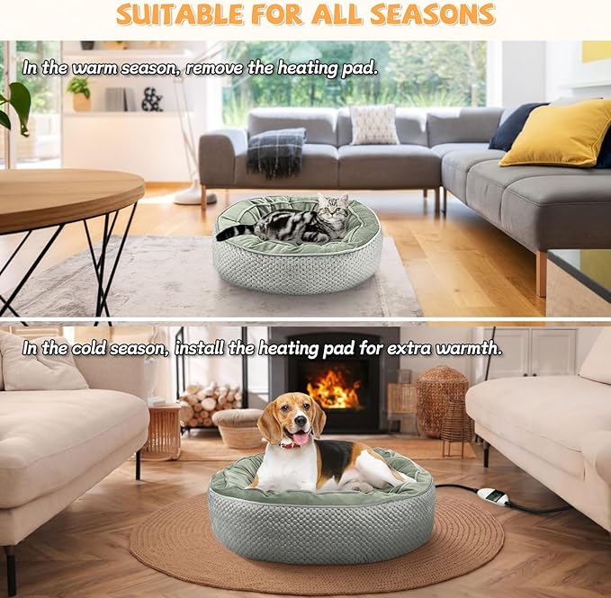 Electric Heated Cat Bed Warmer for Cat & Puppy - Removable, Waterproof, Washable - Thermal Heating with Adjustable Timer & Temperature - Small Dog Size (Gray)