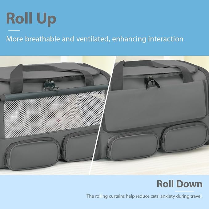Cat, Dog Carrier for Pets up to 15 lbs, Soft-Sided Collapsible Pet Carrier with Upgraded Sturdy Base, Privacy Curtain and 2 Storage Bags, Cat Bag for Medium Cats and Small Dogs