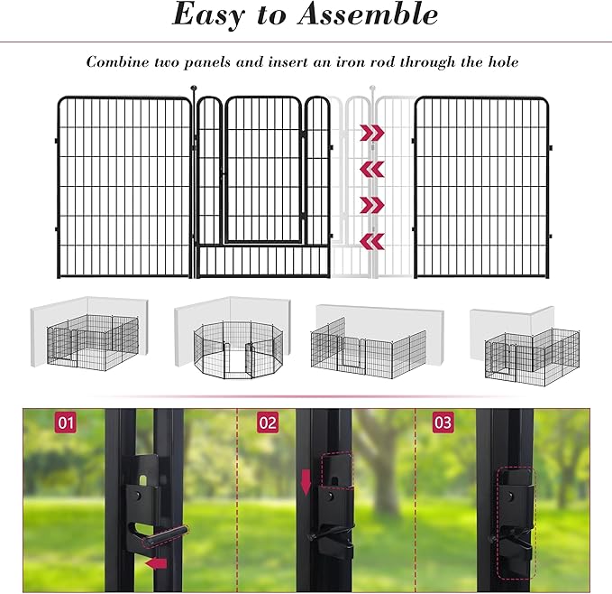 Dog Playpen, 40 inch 8 Panels Dog Fence Outdoor Heavy Duty Dog Pen for Large/Medium/Small Dogs, Indoor Puppy Playpen with Door Portable Pet Fence for RV Camping, Yard