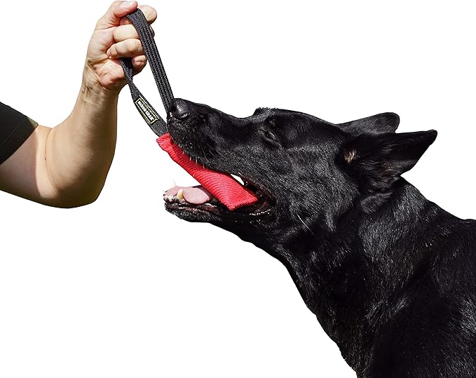 Dingo Gear French Linen tug Toy for Dog, Dog Bumper for Training, Agility, tug of war, Dog bite Pillow for Strong Dog, 1handle 6" red S00059