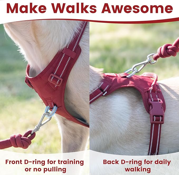 No Pull Dog Harness, Reflective Puppy Vest for Small Medium Large Sized Dog(Burgundy Red,S)