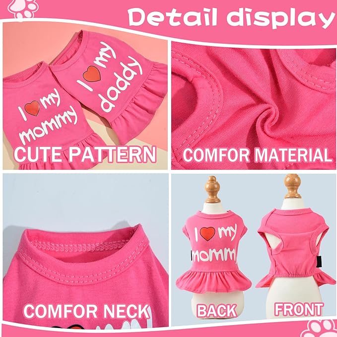 2 Pieces Dog Dresses for Small Dogs Girl Spring Summer Clothes Chihuahua Yorkie I Love My Mom Daddy Cute Tutu Skirt Puppy Pet Cat Apparel (XX-Large)
