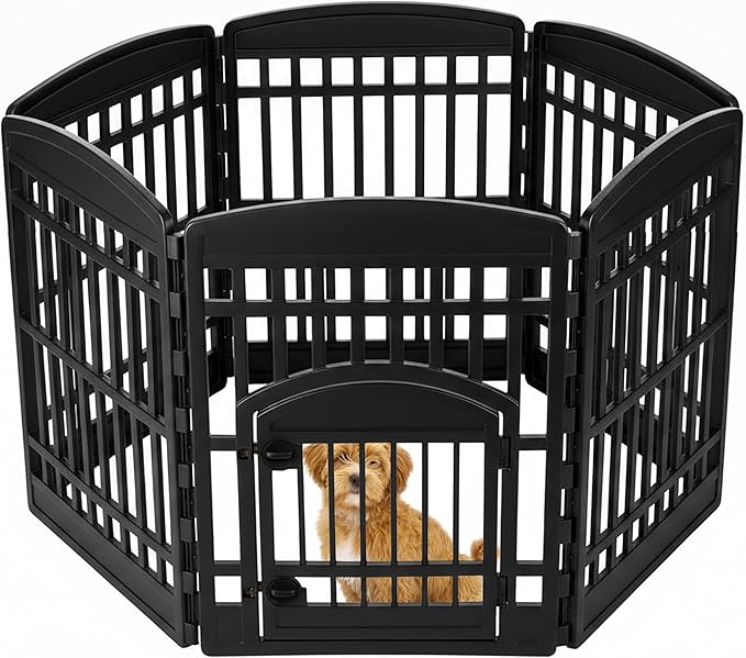 IRIS USA 34" 6-Panel Dog Playpen with Door, 44 x 63 x 34, Puppy Fence, Puppy Playpen, Dog Play Pen Indoors, Pet Fence, Puppies/Small Dogs, Black