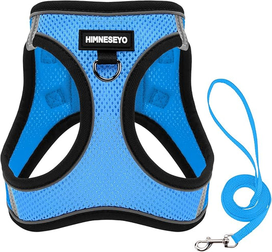 Dog Harness and Leash Set, Dog Harness for Dogs No Pull, No-Chock Step-in Reflective Breathable Lightweight Easy Walk Vest Harnesses with Safety Buckle for Small Medium Dogs, Cats (Light Blue, M)
