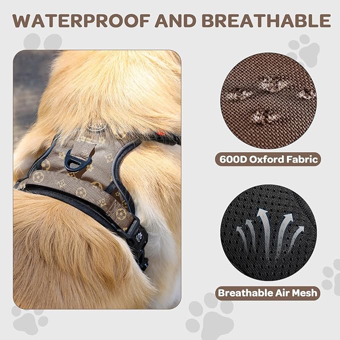 FURRYFECTION Dog Harness | No Pull Dog Harness | Reflective Oxford | Padded Handle | 4 Adjustable Straps | 2 Leash Clips | No Choke Pet Vest Harness for Small Medium Large Dogs | Dark Brown | L