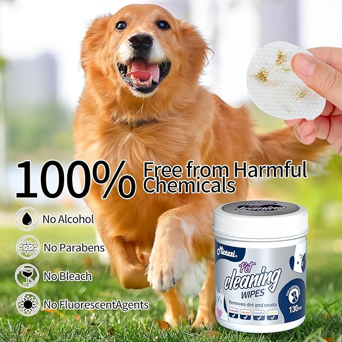 MIOSSZI 130 pcs Dog Eye Wipes for Dogs & Cats Tear Stain Remover Wipes for Dog Eyes Wipes Gently Remove Tear Stain, Debris, Discharge Hypoallergenic Cat Eye Wipes Pet Cleaning for Eyes Grooming Wipes