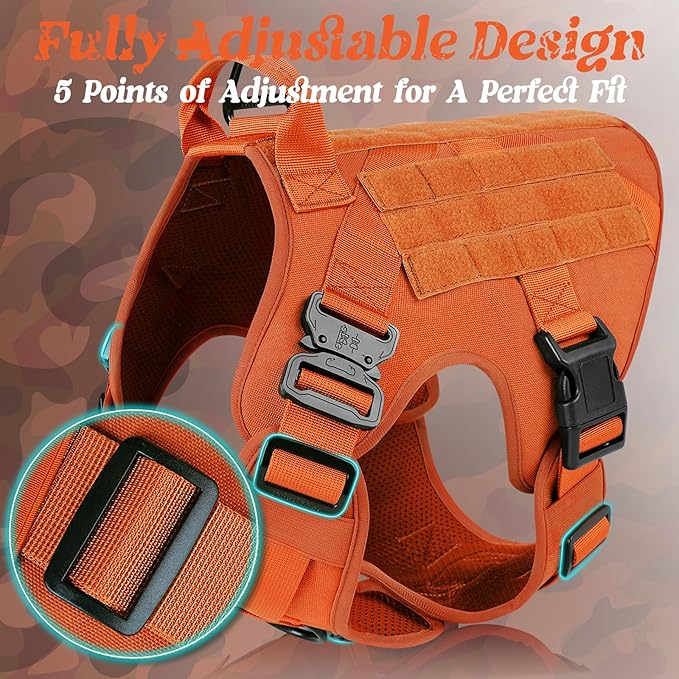 rabbitgoo Tactical Dog Harness Medium Sized, Heavy Duty Pet Harness with Handle, No-Pull Service Vest Medium Breed, Adjustable Military Dog Vest for Training Hunting Walking, Orange, M