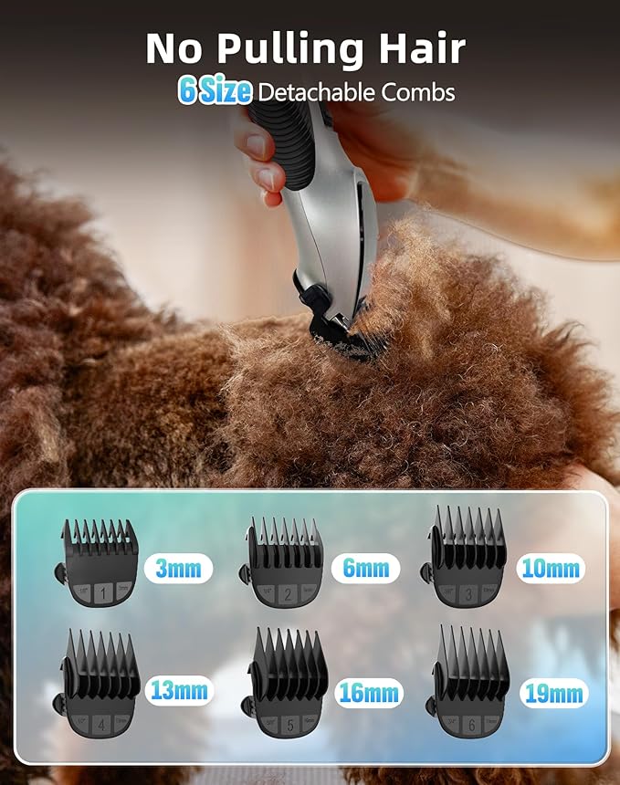 Dog Grooming Kit Low Noise，Cordless 4 in 1 Dog Clippers for Grooming Rechargeable Pet Cat Hair Trimmer with 2 Speed,6 Guards,Scissors,Comb for Small Medium Large Pets Dogs Cats Thick Hair Cutting