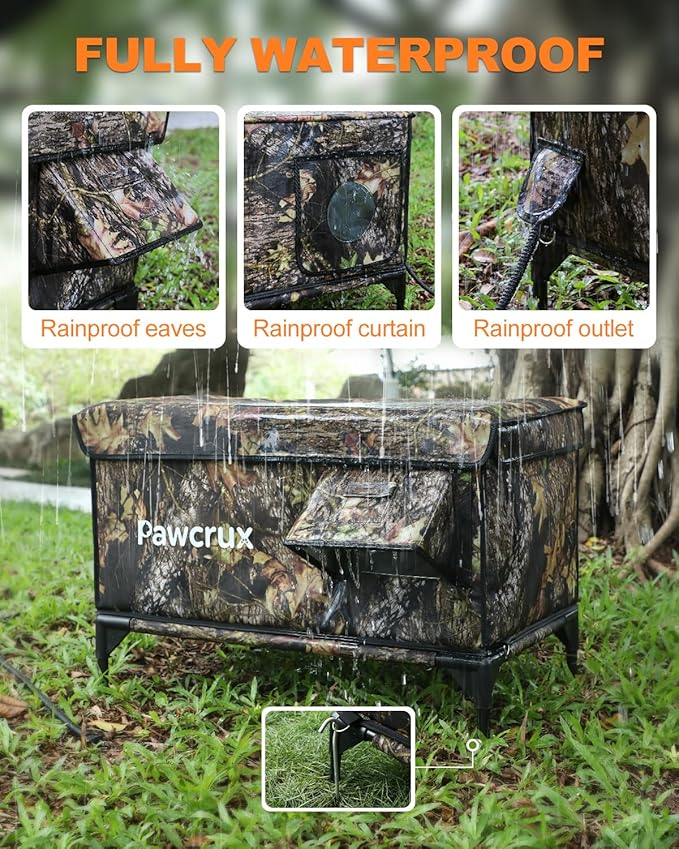 Heated Cat House for Outdoor in Winter, Insulated & Safe Escape Door & Waterproof Heated Cat Bed Shelter with Heating Pad, Warm Home for Outside Feral Barn Stray Kitty(Leaf Color, 16"x28"x19")