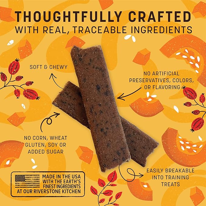 Earth Animal Wisdom Air-Dried Seasonal Pumpkin Spice Recipe Premium Natural Jerky Strips Dog Treats, 12 oz. (4 oz. x 3)