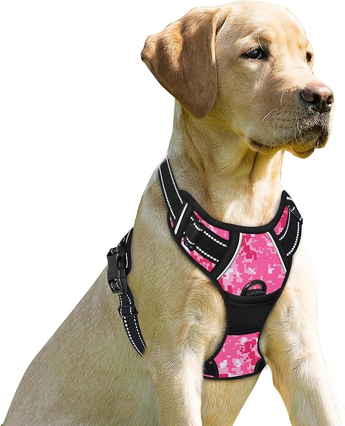 BARKBAY No Pull Dog Harness Front Clip Heavy Duty Reflective Easy Control Handle for Large Dog Walking(Pink camo,XS)