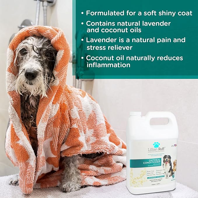 Lillian Ruff PRO Formula Oatmeal Dog Conditioner - Nourishing & Calming Relief for Allergies & Sensitive Skin - Detangles, Softens & Adds Shine with Oatmeal, Coconut Oil & Lavender - USA Made (Gallon)