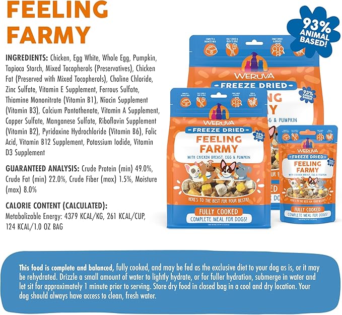 Weruva Dog Freeze Dried, Feeling Farmy with Chicken Breast, Egg & Pumpkin, 1oz Bag