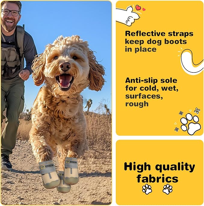 Hcpet Dog Boots Waterproof Dog Shoes for Medium Large Dogs, Anti-Slip Dog Booties Paw Protector for for Hot Pavement Winter Snow Hiking with Reflective Straps 4PCS, 3 (width 1.77 inch) for 31-38 lbs