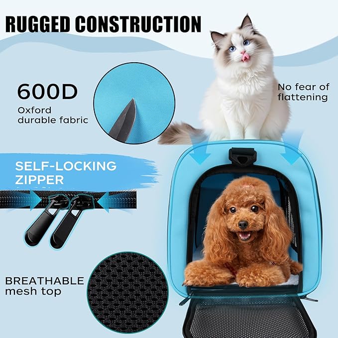 Carriers Soft-Sided Pet Carrier Large Carrier for Medium Large Cats Dogs Under 35Lbs,Breathable Ventilated Design,Collapsible Roomy Carrier with Airline Approved(X-Large,Blue)