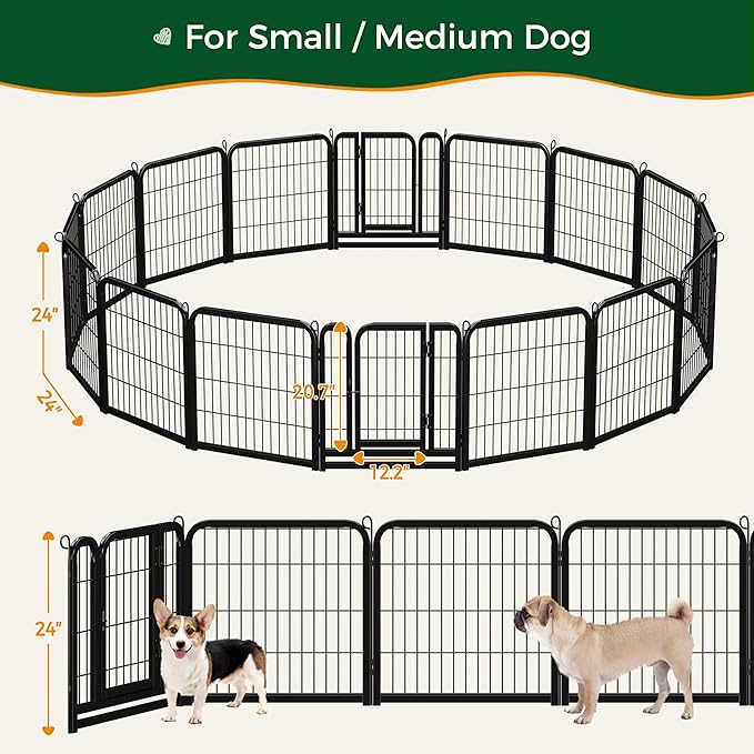 Yaheetech Dog Playpen Outdoor, 24 inch 16 Panels Dog Pen Indoor Heavy Duty Puppy Exercise Pen Metal Pet Fence for RV Camping/Yard/Garden