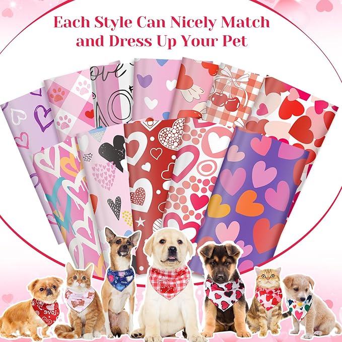 Amylove 120 Pcs Halloween Dog Bandanas Bulk Thanksgiving Day Holiday Triangle Dog Pack Puppy Kerchief Bandana Adjustable Pet Scarf for Pet Cat Costume Accessories Decor(Love)