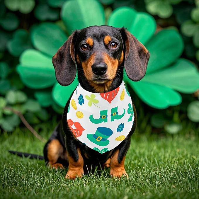 St. Patricks Day Dog Bandanas for Medium Dog Breed 7 Pcs Small Dog Bandanas Hemming Seam Edge Adjustable Dogs Scarves Grooming M