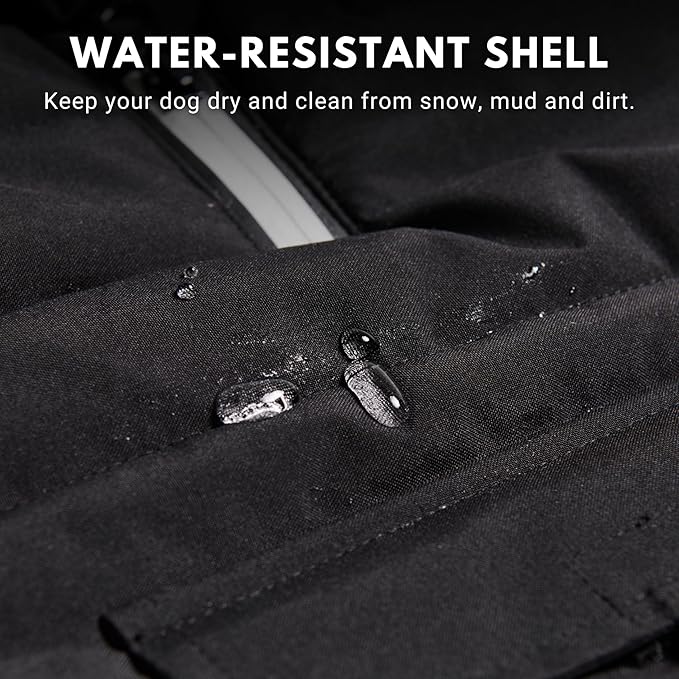 Spark Paws Dog Winter Jacket, Water-Resistant Coat, Warm Reflective Windproof Fleece-Interior, for Medium and Large Dogs - Black - L