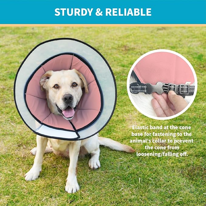 Pet Dog Cone Collar to Stop Licking, Soft Comfy Cones for Large Medium Small Dogs After Surgery, Cone of Shame for Dogs Head Neck Elizabethan Collar-Pink-XL