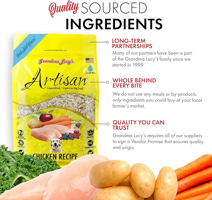 Grandma Lucy's Artisan Dog Food, Grain Free and Freeze-Dried - Artisan Chicken, 3Lb Bag