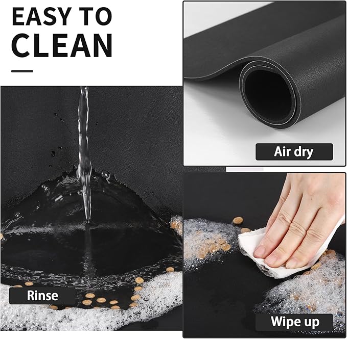 Pet Feeding Mat - Absorbent Dog Mat for Food and Water, No Stains Cat Bowl Mat, Easy to Clean Pet Placemats, Quick Dry Dog Water Dispenser Mat for Messy Drinkers | Black 12"x 19"