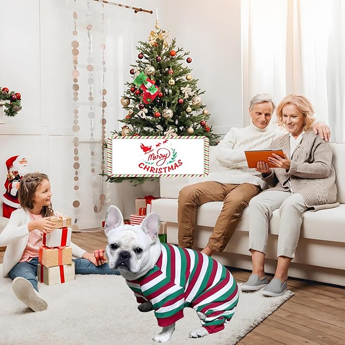 Dog Pajamas Cotton Striped Pet Jumpsuit, Breathable Comfy Pjs for Puppy and Cat, Dog Christmas Pajamas Shirts for Small Large Dogs Onesie Boys and Girls